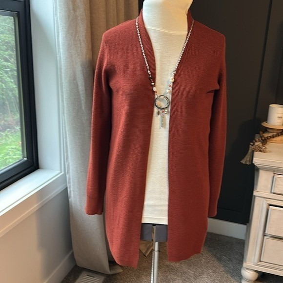 Cyrus Rust Orange Brown Open Front Cardigan Women's Size Small Lightweight Layer - Picture 13 of 13